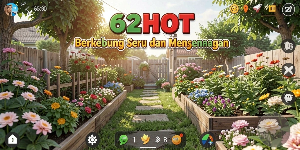 Tampilan gameplay seru dari 62HOT saat merawat kebun.