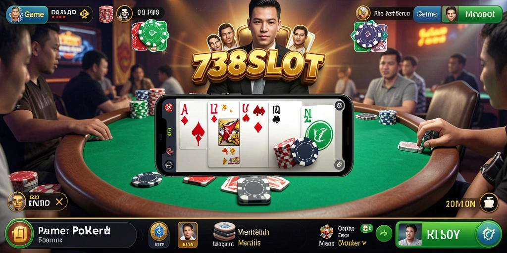 Tampilan gameplay Poker yang mendebarkan di 738SLOT.