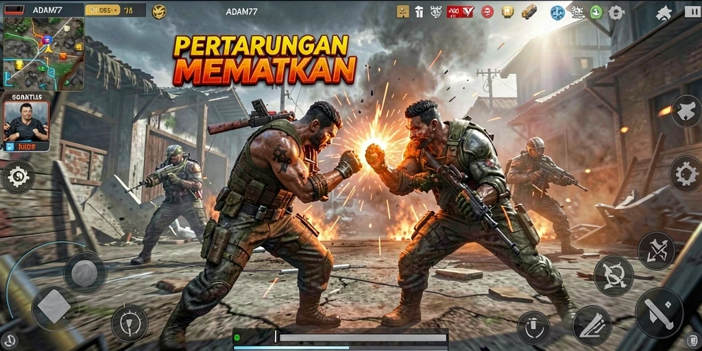 Gameplay mendebarkan di arena Battle Royale ADAM77.