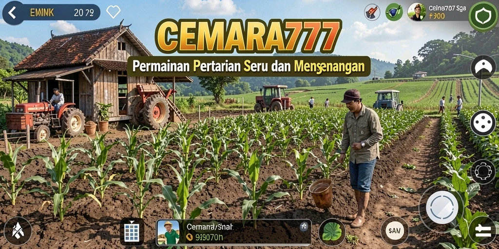 Tangkapan layar gameplay CEMARA777 yang menampilkan aktivitas bertani yang seru.