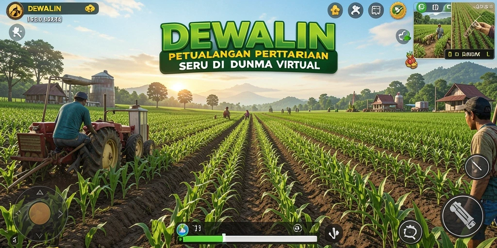 Tampilan gameplay DEWALIN yang menggambarkan aktivitas pertanian yang seru.