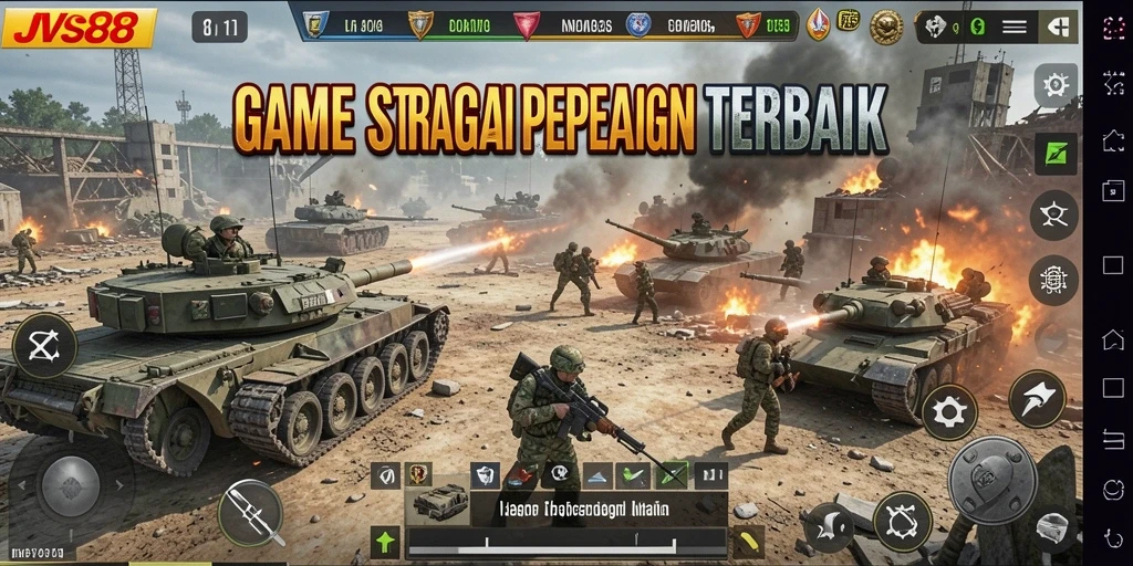 Screenshot gameplay JVS88 dengan tampilan pertempuran strategis.