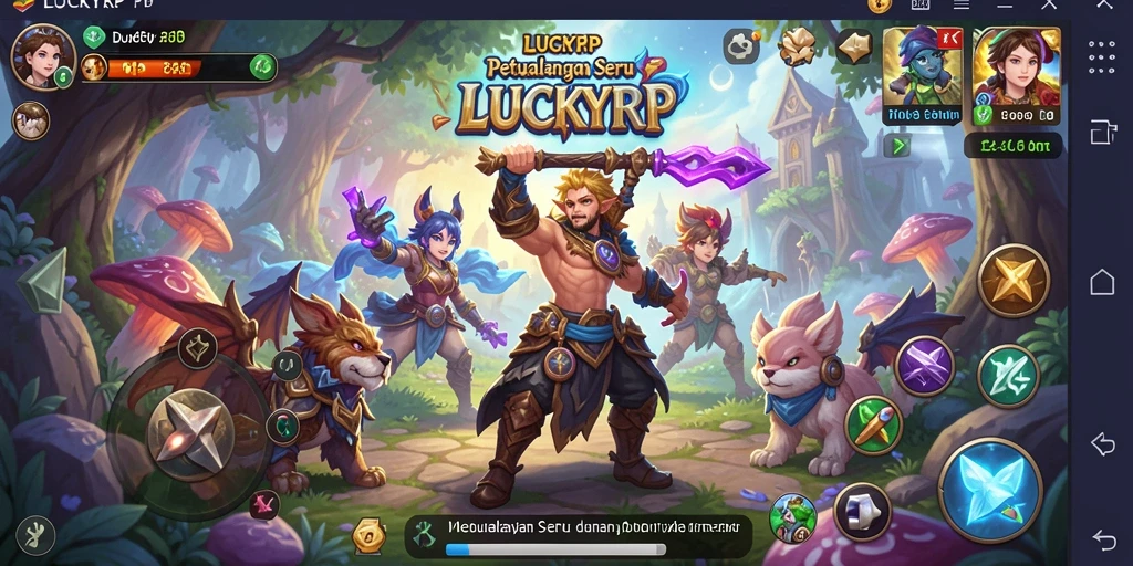 Tangkapan layar gameplay LUCKYRP yang menunjukkan pertarungan epik dan karakter yang beragam.