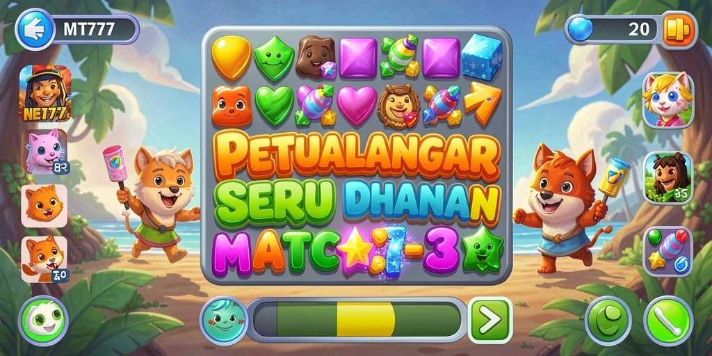 Tampilan permainan Match-3 yang penuh warna dan menantang.