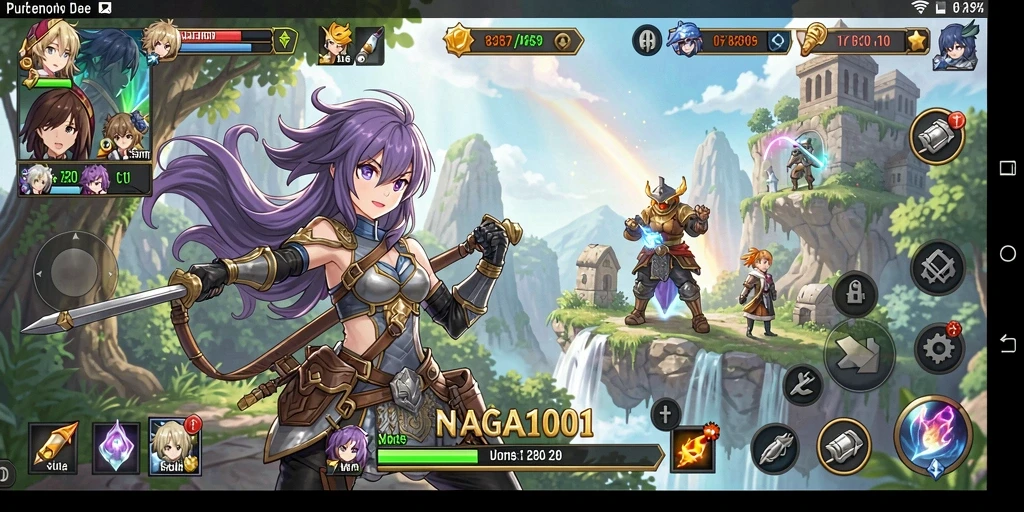 Tampilan gameplay NAGA1001 yang penuh aksi dan karakter Anime.