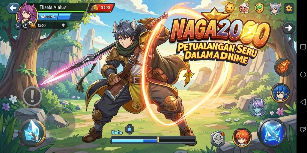 Screenshot NAGA2000 menampilkan pertarungan epik di dunia Anime.