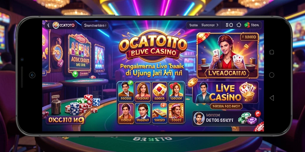Screenshot OCATOTO menampilkan dealer langsung dan suasana kasino yang hidup.
