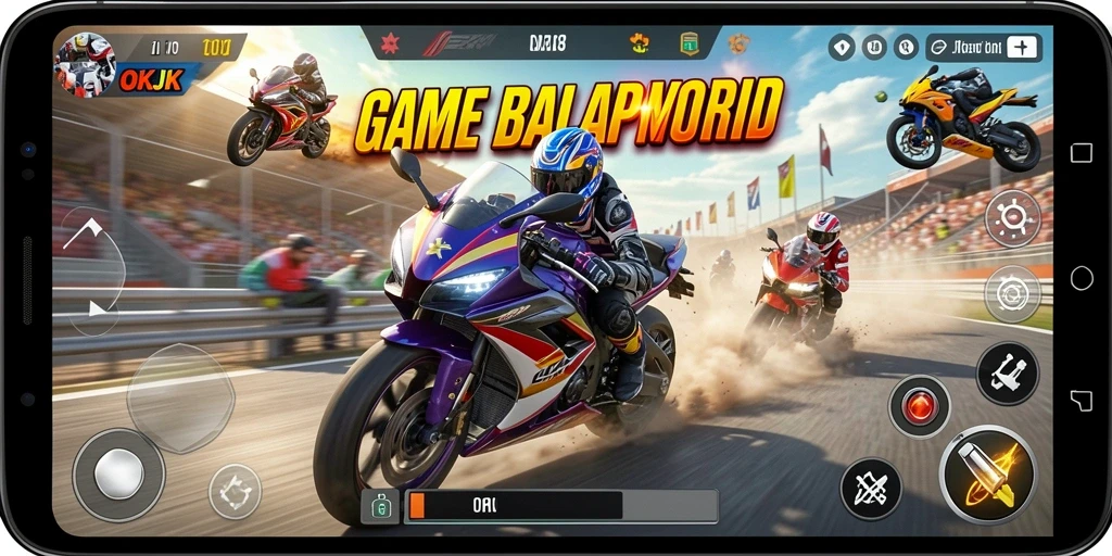 Tampilan gameplay balap motor yang menegangkan dan seru.