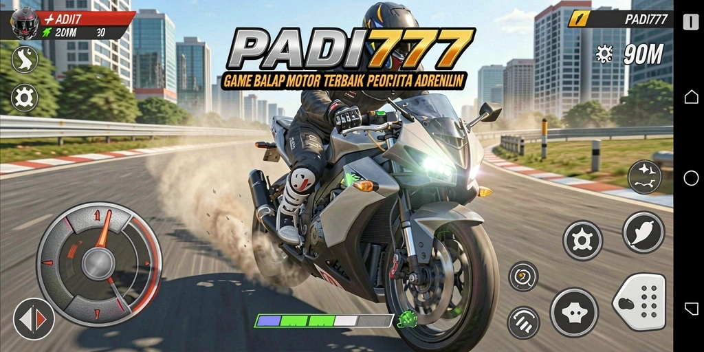 Screenshot PADI777 menampilkan aksi balapan motor yang mendebarkan.