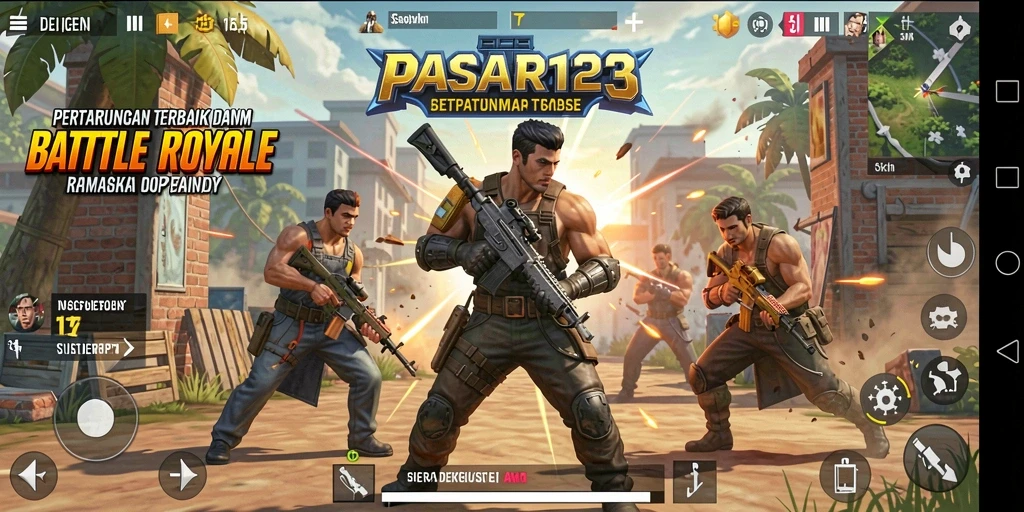 Gameplay PASAR123 dengan pertarungan mendebarkan di arena yang luas.