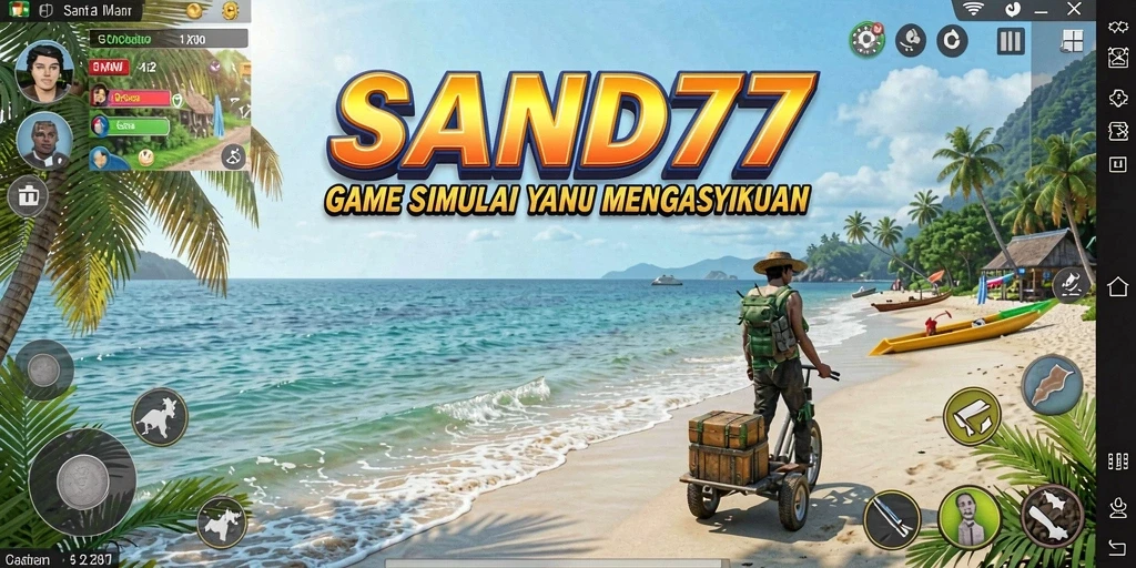 Screenshot dari gameplay <strong>SAND77</strong> yang penuh warna dan interaktif.