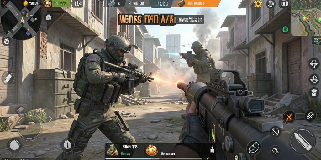 Tampilan beraksi gameplay SUNEO138 dengan aksi tembak-menembak yang seru.