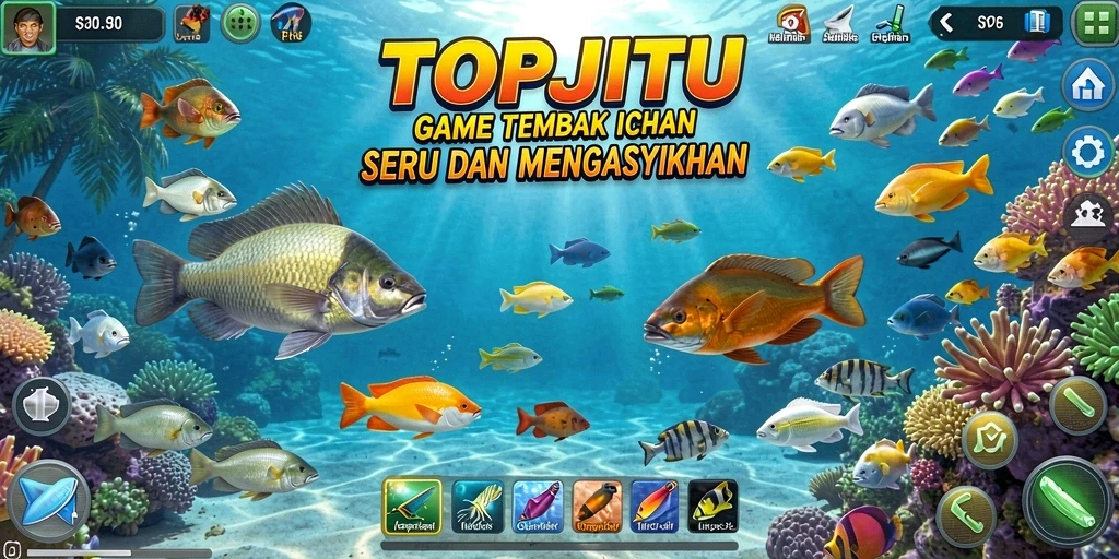 Screenshot gameplay seru dari TOPJITU yang menampilkan aksi Tembak Ikan.