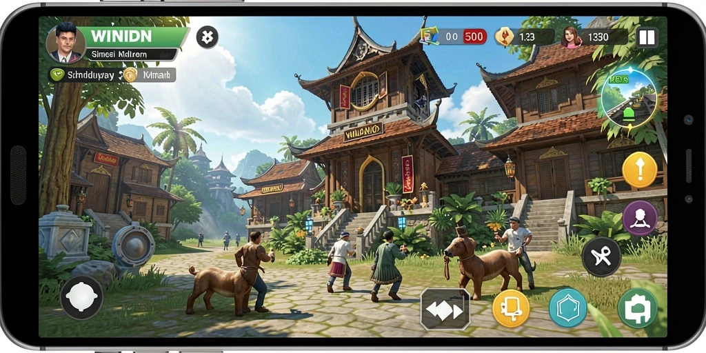 Tampilan gameplay WINIDN menampilkan simulasi kehidupan yang interaktif.