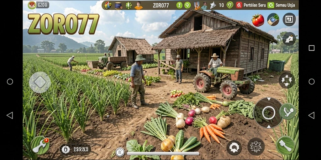 Tangkapan layar dari gameplay ZORO77 menunjukkan pengalaman bertani yang menarik.